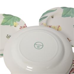 Modern Spode dinner service for twelve plates settings, decorated in the Floral Haven pattern, comprising large plates, smaller plates, dishes, side plates, and pair of serving bowls, largest plates D32cm