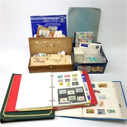 World stamps in albums and loose including Czechoslovakia, Poland, Cuba, Ireland, Malta, New Zealand etc, hinged wooden box containing stamps in packets etc, in one box 