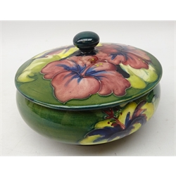  Moorcroft Hibiscus powder jar and cover on green ground, D12cm  