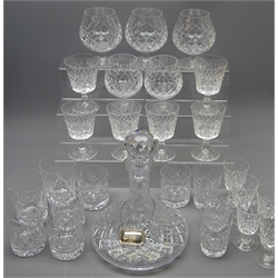  Ships decanter with silver Sherry label, three crystal brandy balloons & two by Edinburgh Crystal, pair Stuart tumblers, set of six Thomas Webb wine goblets and other drinking glasses  