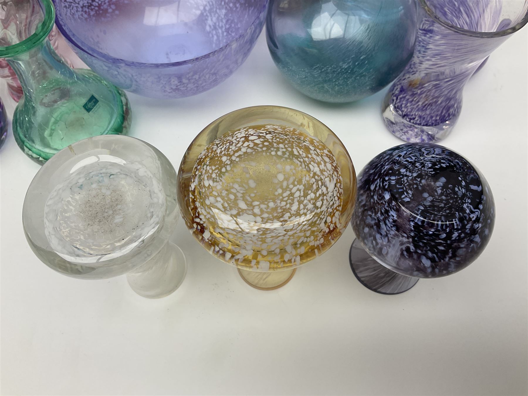 Collection of Caithness glass vases and dishes, to include mottled and swirl designs,  largest 20cm (23)