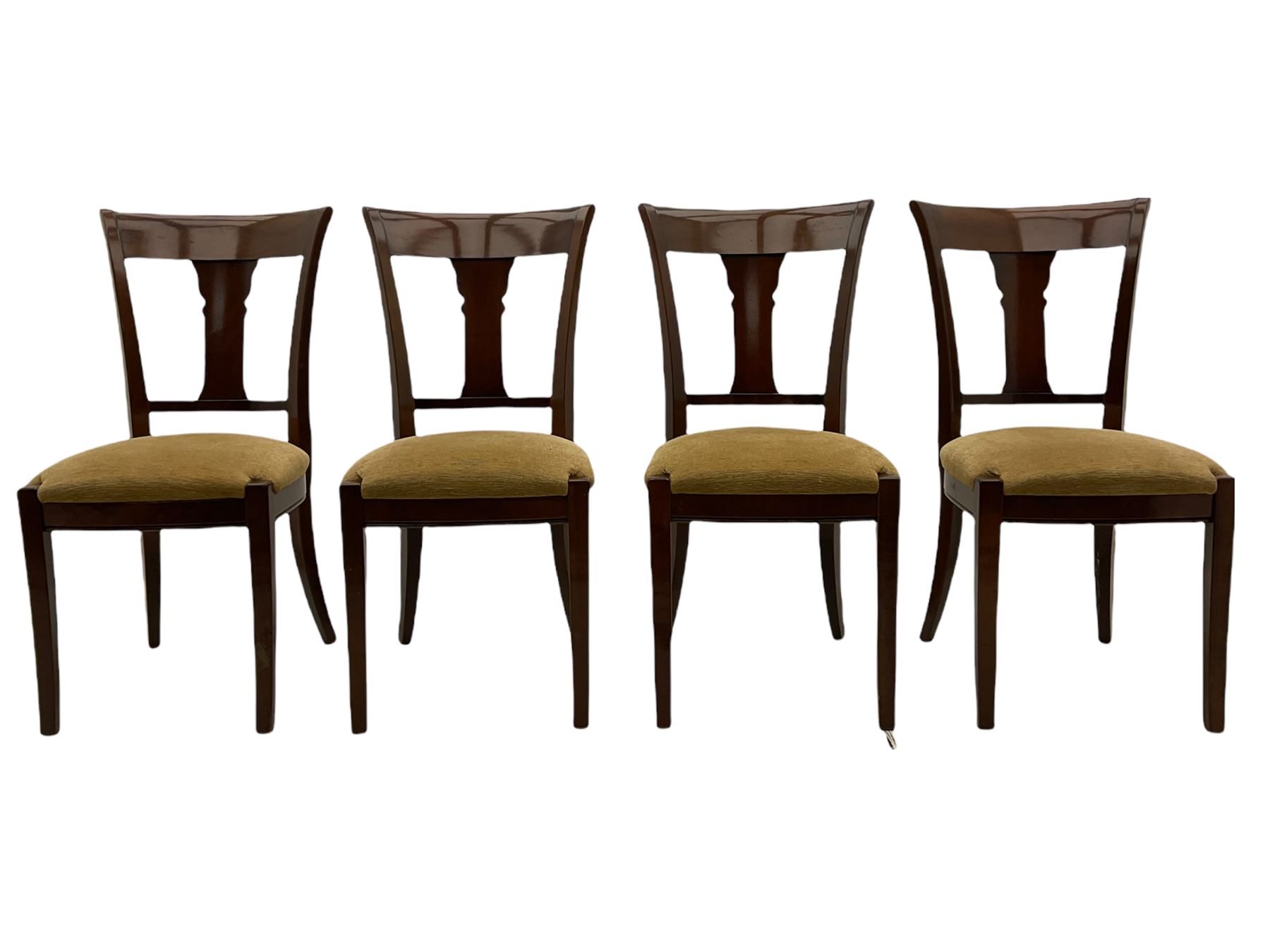 Grange Furniture - cherry wood finish oval extending dining table on square tapering supports, and a set of eight dining chairs with curved backs and upholstered seats 