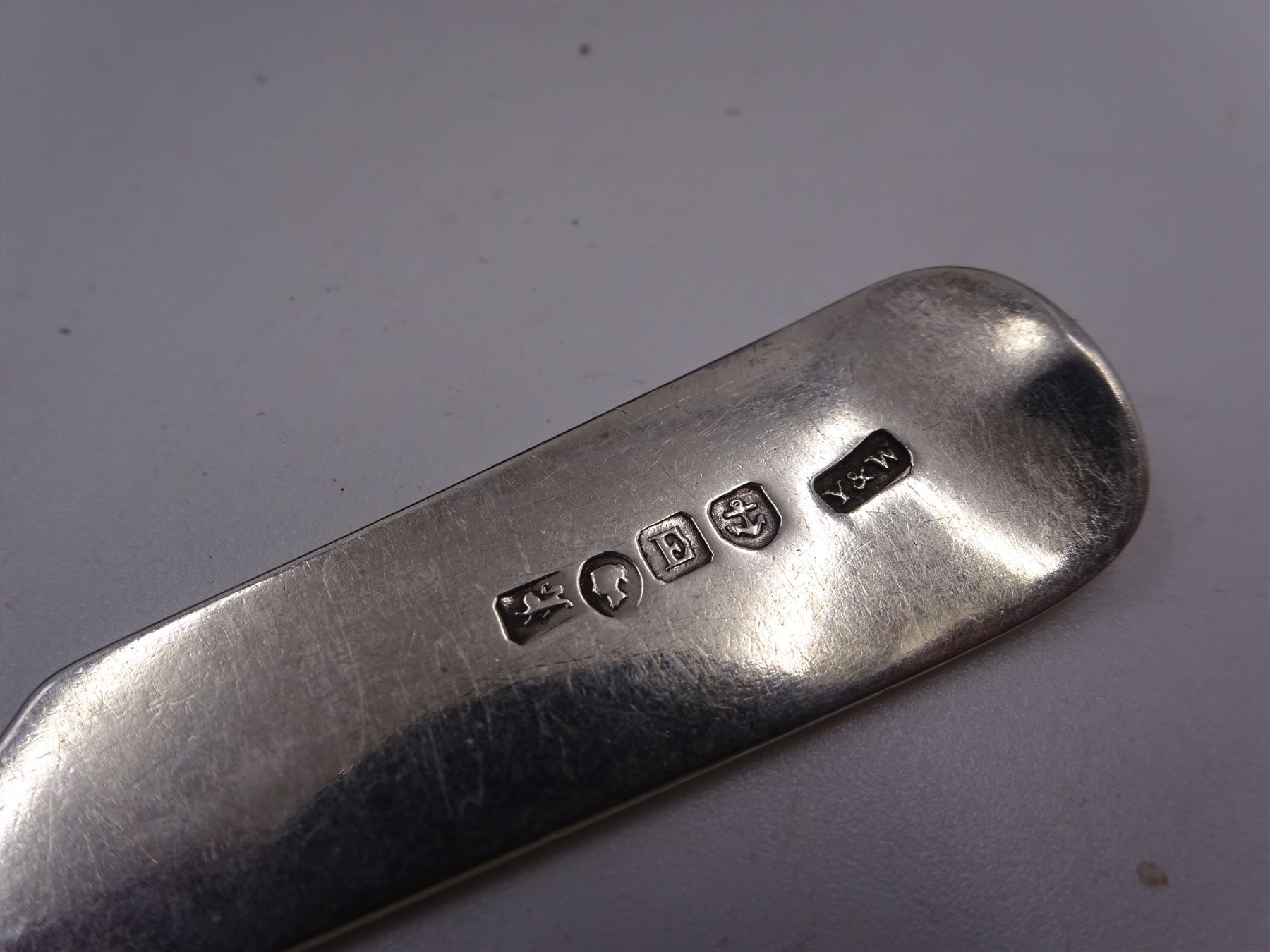 Collection of Victorian silver flatware, comprising eight Fiddle pattern examples, an Old English pattern example and a Fiddle pattern cake fork, all hallmarked, with varying maker's including Chawner & Co and Holland, Son & Slater, dated between 1839 and 1882