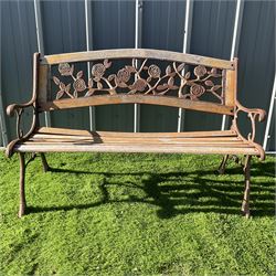 Cast iron an wood slat bench with rose design back rest  - THIS LOT IS TO BE COLLECTED BY APPOINTMENT FROM DUGGLEBY STORAGE, GREAT HILL, EASTFIELD, SCARBOROUGH, YO11 3TX