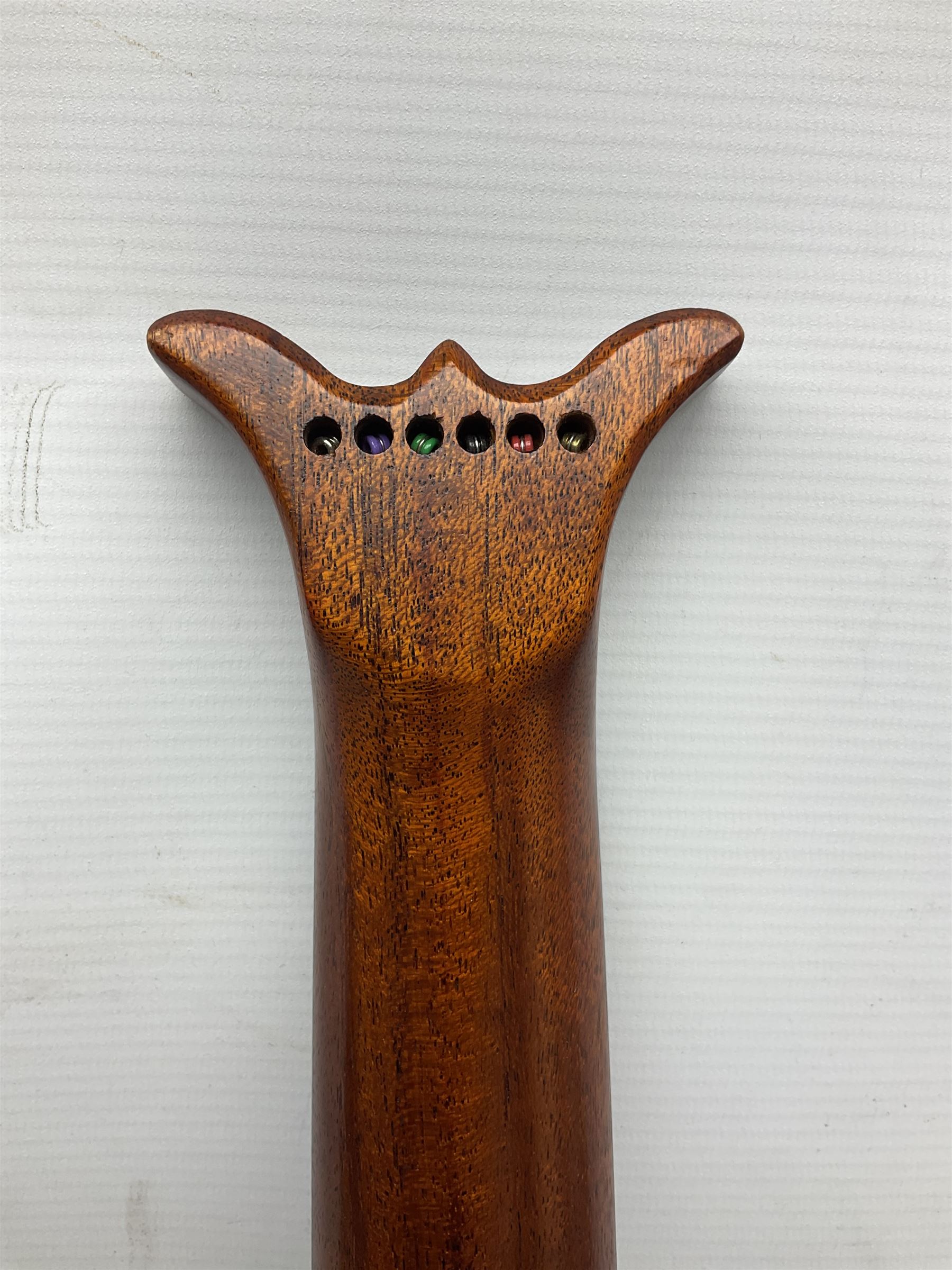 Aria Sinsonido mahogany electric travel guitar, serial no.0502385 L86cm; in original gig bag with earphones and GM11 Minituner; together with Fender Sidekick Reverb 25 amplifier and Marshall MG Series 15DFX amplifier (3)