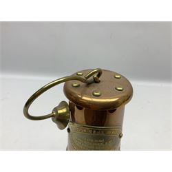Copper and brass miners lamp by British Coal Company Wales UK for Aberaman Colliery Serial No. 232722, H22cm excl handle