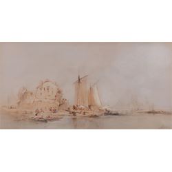 Paul Marny (French/British 1829-1914): Continental Port Scenes, two watercolours signed, max 19cm x 37cm (2)
