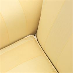 Wesley-Barrell - Georgian design traditional shaped armchair with rolled arms, sprung back and loose seat cushion upholstered in beige striped fabric with gold piping, raised on cabriole supports with ball and claw feet