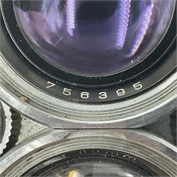 Rolleiflex Series E twin lens camera body, serial no. 1623867, with 'Planar 1.28 f-80mm' lens and 'Heidosmat 1:2.8/80' lens 