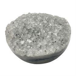 Amethyst geode spheres, with white crystalline internal formation, D9cm