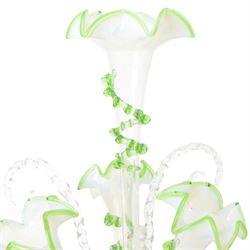 Victorian vaseline glass three basket epergne, H55cm