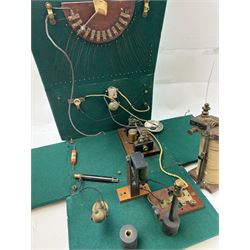 Prototype for a wireless telegram machine, possibly Marconi, contained within a portable folding box
