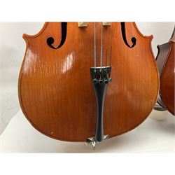 Modern Hungarian half-size cello with 69cm two-piece maple back and ribs and spruce top L114cm overall; and Stentor half size cello bearing label 'The Stentor Student II'; each in soft carrying case (2)