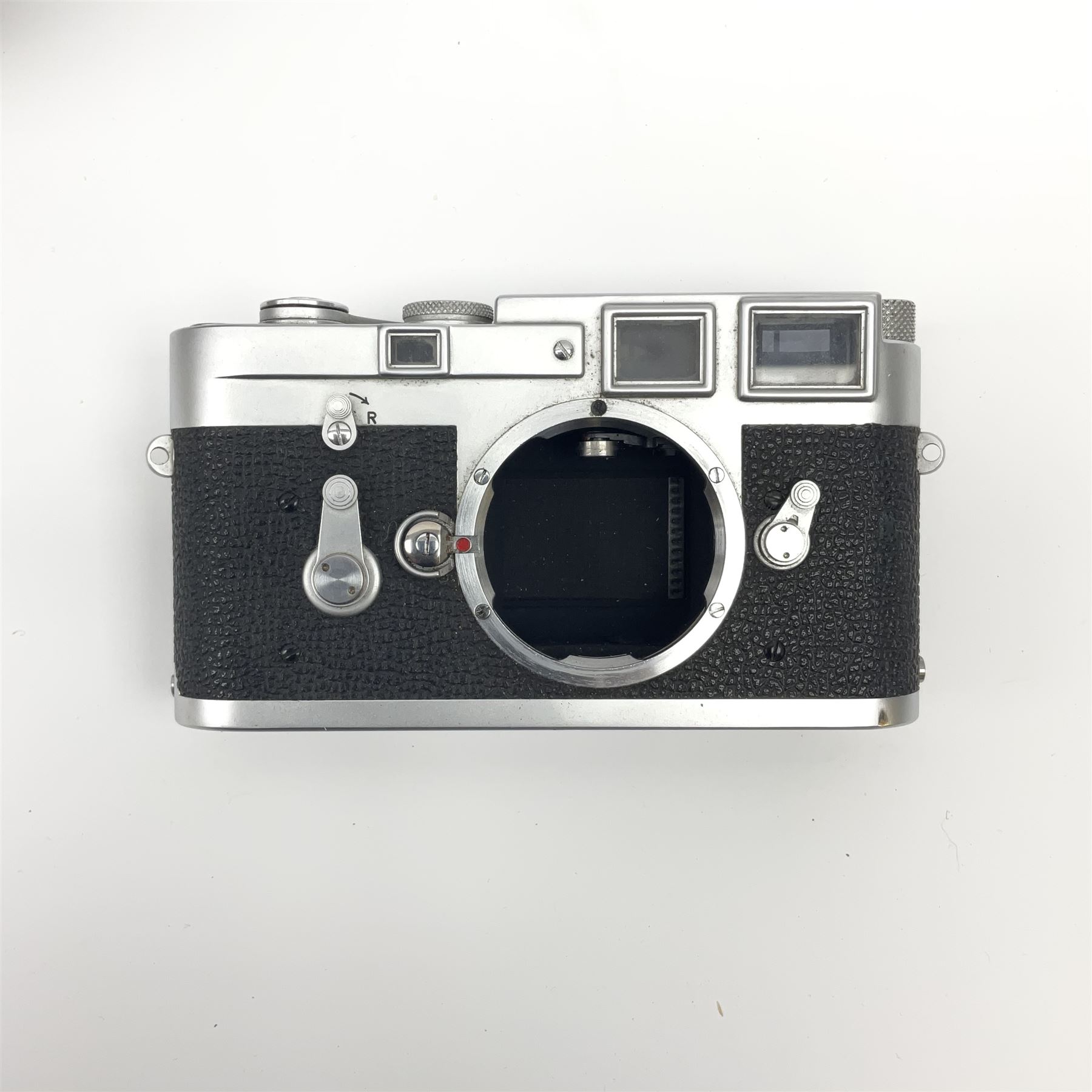 Leica M3 camera body, 1959, chrome finish, serial number '986937', fitted with 'Ernst Leitz GmbH Wetzlar Summicron f=5cm 1:2 Nr.1592614' lens, with Leica M3 instruction booklet