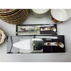 Royal Albert Old Country Roses pattern tea and part dinner service, to include teapot, two open sucriers, two jugs, thirteen cups and saucers, sixteen dessert plates, two cake plates, twelve dinner plates, sauce boat and saucer, etc (approx 114) 