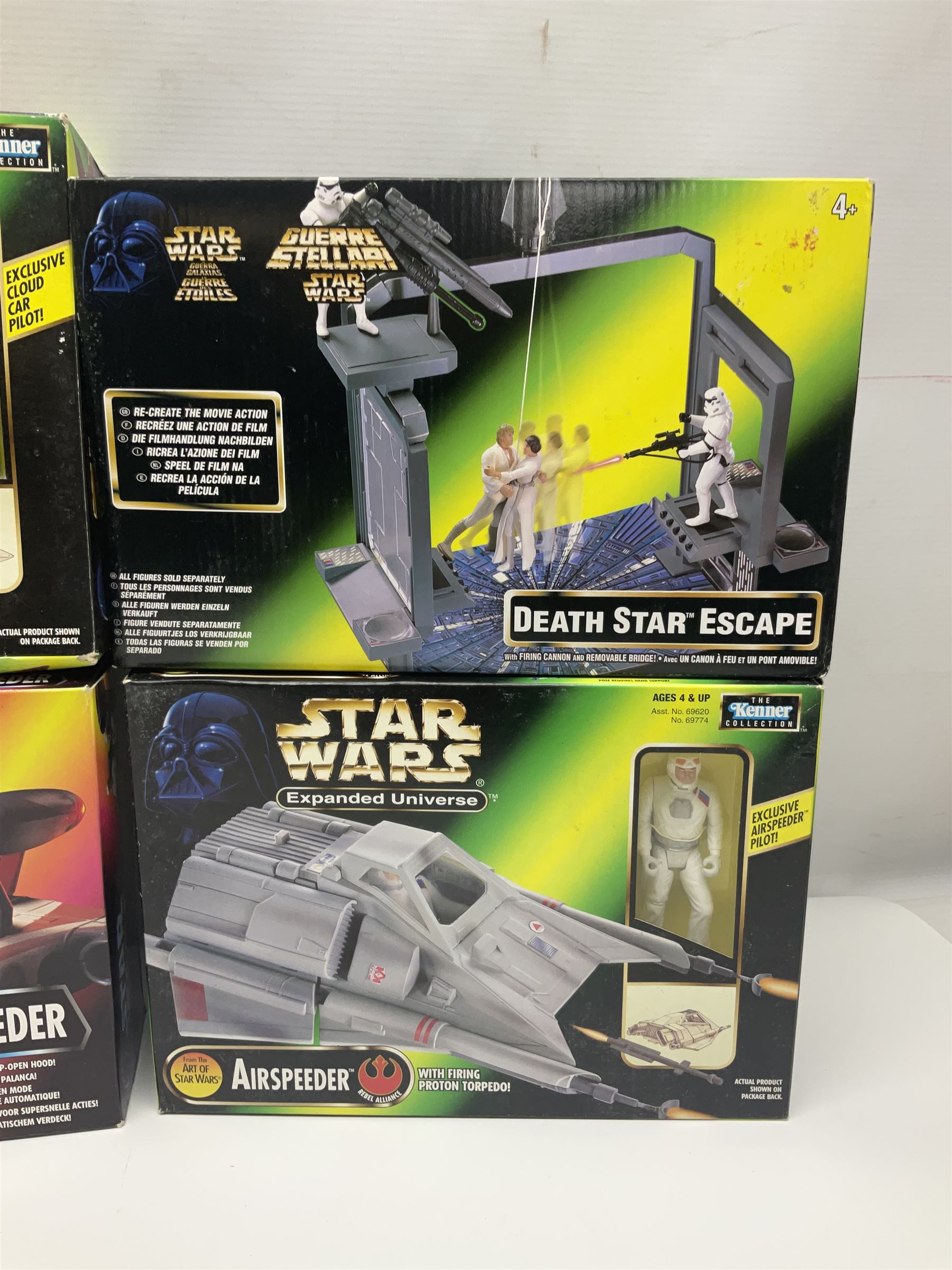 Star Wars - La Guerra De Las Galaxias La Guerre Des Etoiles/Shadows of the Empire - TIE Fighter; Cloud Car; Airspeeder; Landspeeder; Death Star Escape; Detention Block Rescue; Imperial Speeder Bike; Boba Fett IG-88; and Crowd Control Stormtrooper; all boxed/carded (9)