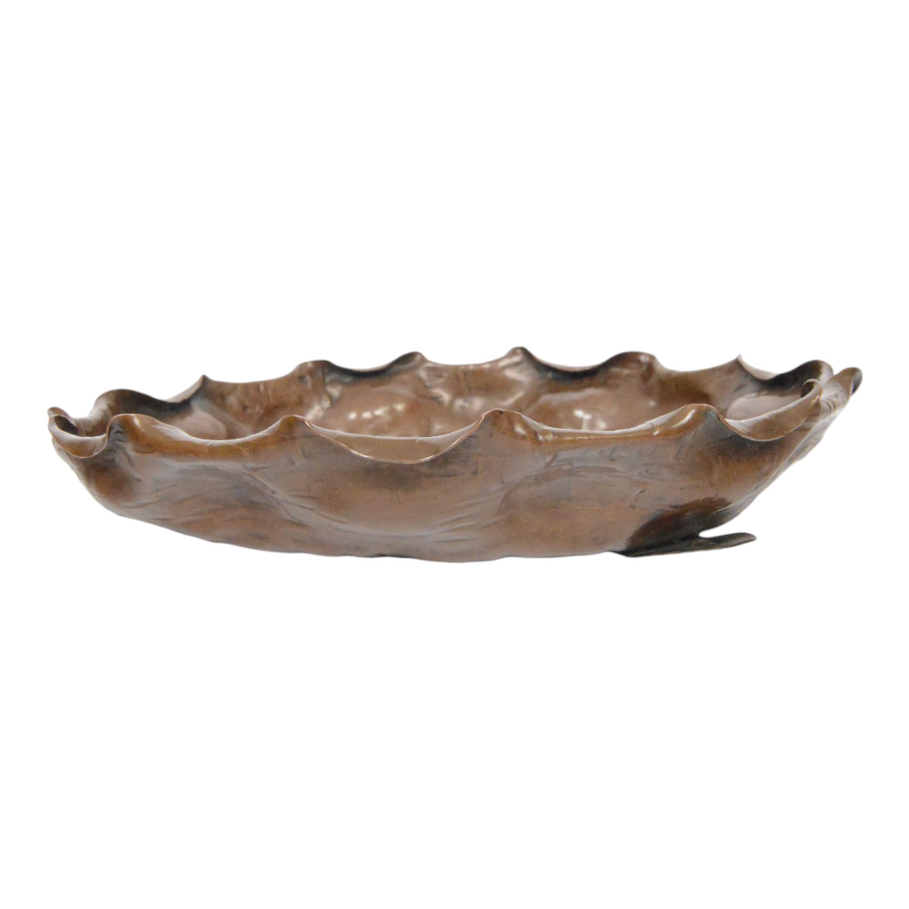 20th century Japanese copper dish, with fluted rim embossed with a dragonfly, together with Paul Gilling copper and pewter tray 