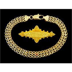 9ct gold fancy link bracelet, hallmarked and an 18ct gold brooch