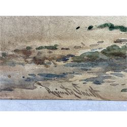 Reginald Smith (British 1855-1925): Seagulls on the Shore beneath Rocky Cliffs, watercolour signed 42cm x 73cm (unframed)