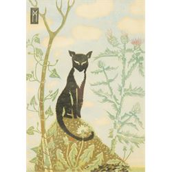 Morris Cox (British 1903-1998): Cat on a Knoll, limited edition woodcut signed titled date...