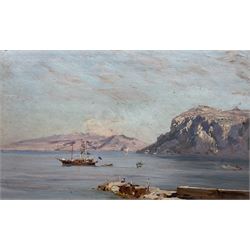 Bernardo Hay (British 1864-1931): Capri Seascape at Sunset, oil on board signed 20cm x 34cm 