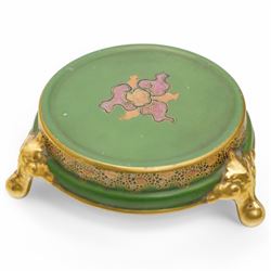 Carlton Ware bowl on stand decorated with Oriental dragon on a green and gilt ground D24cm