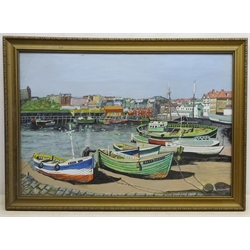 A Chadwick (20th century): Fishing Boats in Scarborough Harbour, gouache signed 53cm x 78cm   