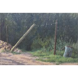 Anna Hornby (British 1914-1996): Washing Line, oil on canvas signed with initials and dated '61, titled with artists Chelsea address verso 17cm x 25cm
Notes: this painting may have been exhibited at the Royal Academy in 1961