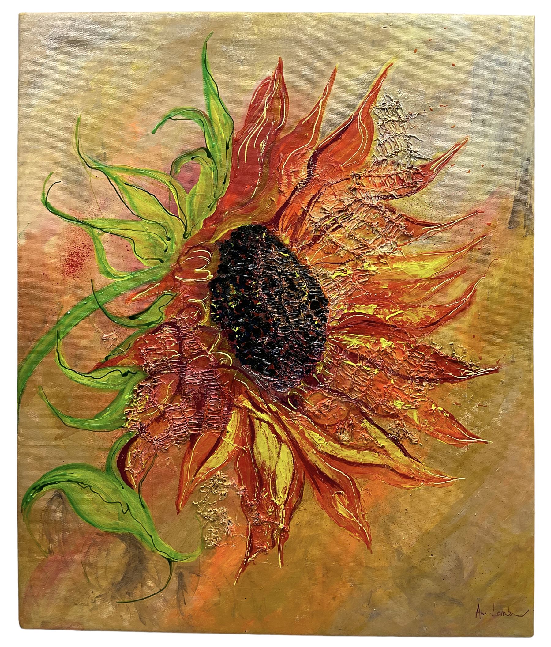 Ann Lamb (British 1955-): 'Sun Worshipper', mixed media on canvas signed 61cm x 51cm (unframed)
