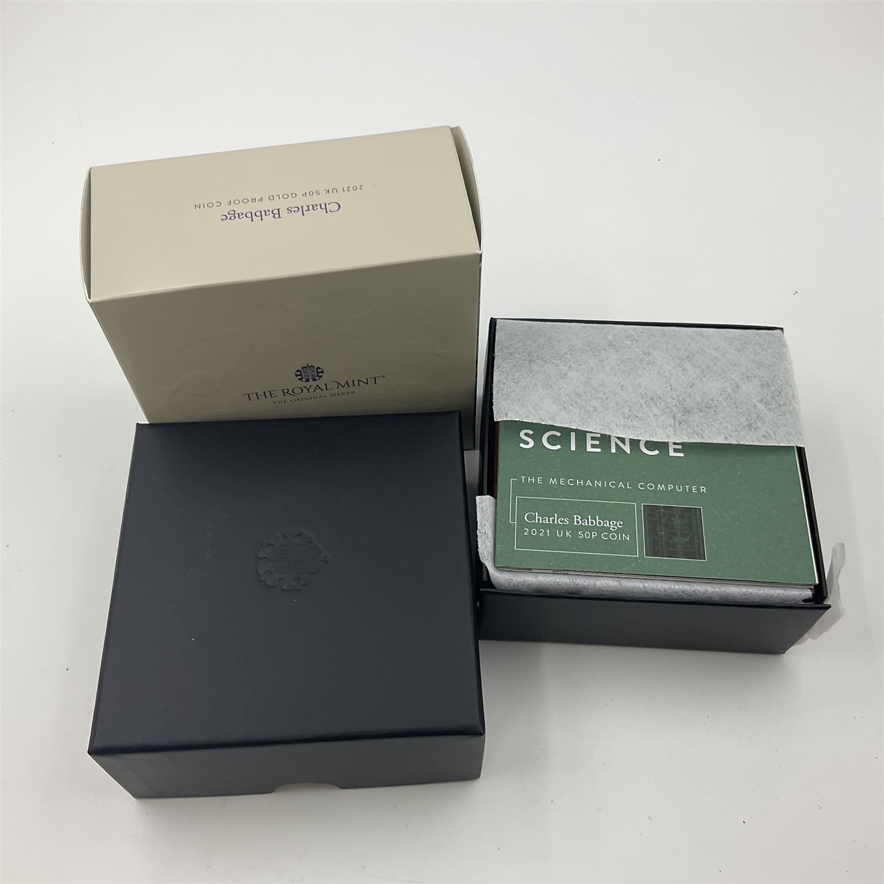 The Royal Mint United Kingdom 2021 'Charles Babbage' gold proof fifty pence coin, cased with certificate