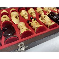 Wooden chess set and cased back gammon set
