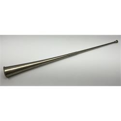 19th century telescopic hunting horn, the bell engraved 'The Beaufort', with makers mark Kohler & Son, makers, 61 Victoria Street, Westminster (from Covent garden) London, in a leather sheath, horn full extended L91cm 