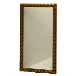 Rectangular gilt framed wall mirror with rope twist border, bevelled plate 112cm x 61cm; and a wood effect framed square wall mirror 90cm x 90cm