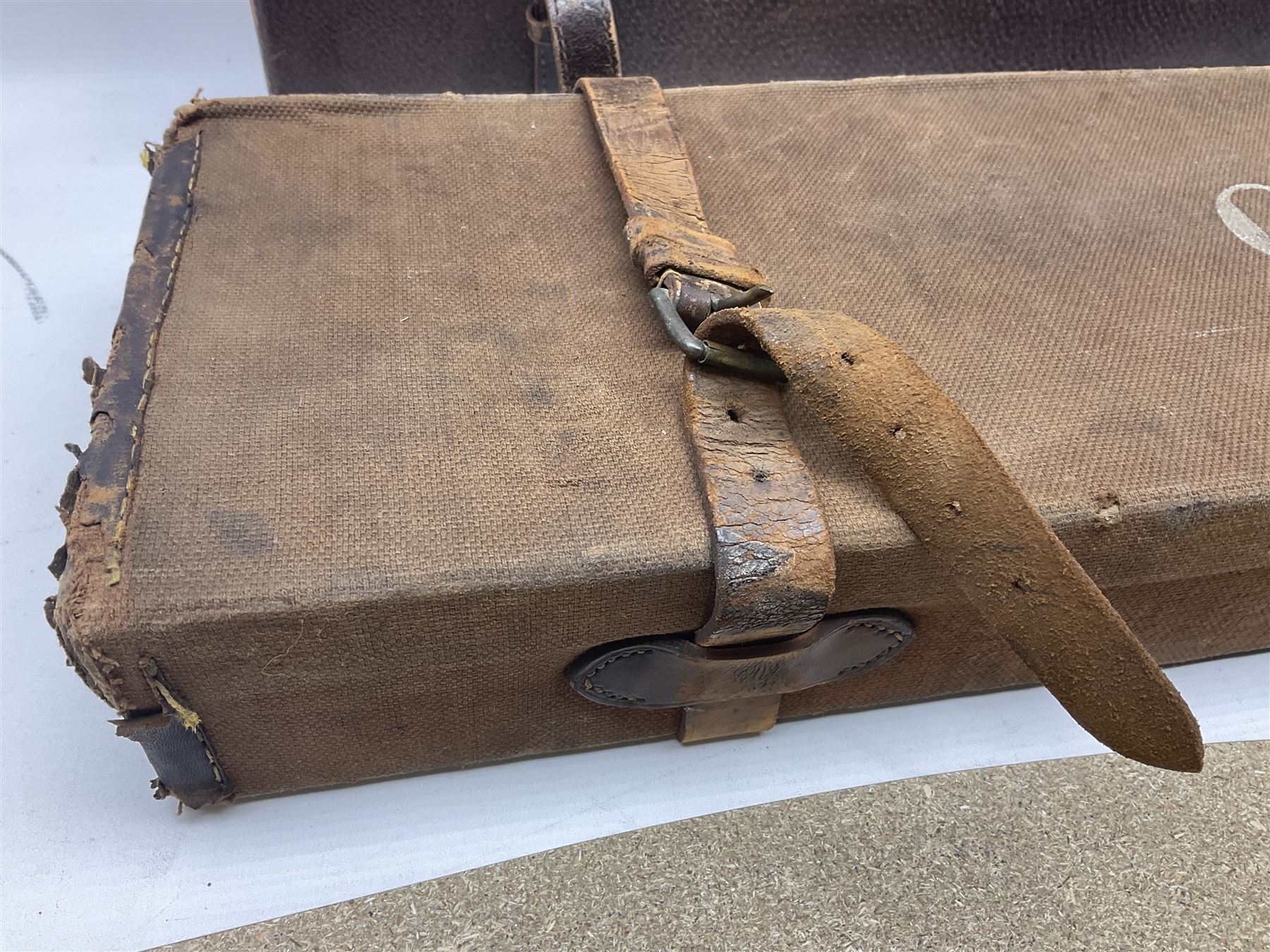 Leather fitted shotgun case L81cm, and a canvas fitted shotgun case with Hooton & Jones label, L83cm (2)