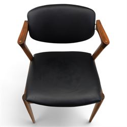 Kai Kristiansen (Danish c.1929-2022) - Pair of mid-20th century teak elbow chairs upholstered in black leatherette
