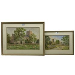 Nathan Stanley Brown (British 1890-1980): St. Matthews Church Hutton Buscel from Church Meadows and another North Yorkshire Church, two watercolours signed one dated 1944, 29cm x 44cm & 19cm x 31cm (2) 
Notes: the view of St Matthews is taken from an earlier photograph