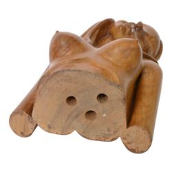 Carved wooden bust, modelled as a female figure, H40cm 