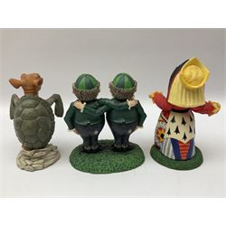 Goebel Alice in Wonderland figures, comprising Alice and Cat, White Rabbit, Queen of Hearts, March Hare, Tweedle Dee and the Mock Turtle, largest H18cm