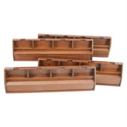 20th century Chinese Mahjong set, with five drawers containing bone counters and tiles, contained within a wooden box with brass detailing, together with a set of eight wooden Mahjong tile trays