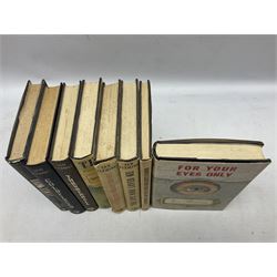 Eight Ian Fleming James Bond first editions - For Your Eyes Only. 1960; The Spy Who Loved Me. 1962; On Her Majesty's Secret Service. 1963; The Man With The Golden Gun. 1965; Octopussy and The Living Daylights. 1966; all with dust-jackets; Goldfinger. 1959; and Thunderball. 1961; together with Kingsley Amis: The James Bond Dossier. 1965. First edition with dustjacket (8)