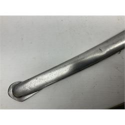 Early 19th century French Lancers officer's sword c1810, the 84cm curving fullered blade retaining most of its bluing, gilding and engraved decoration, inscribed I.S.& C. to ricasso (for Schimelbusch), brass three-bar hilt with elongated elliptical langets and wire-bound leather grip; in polished steel scabbard with two brass suspension rings L100cm overall