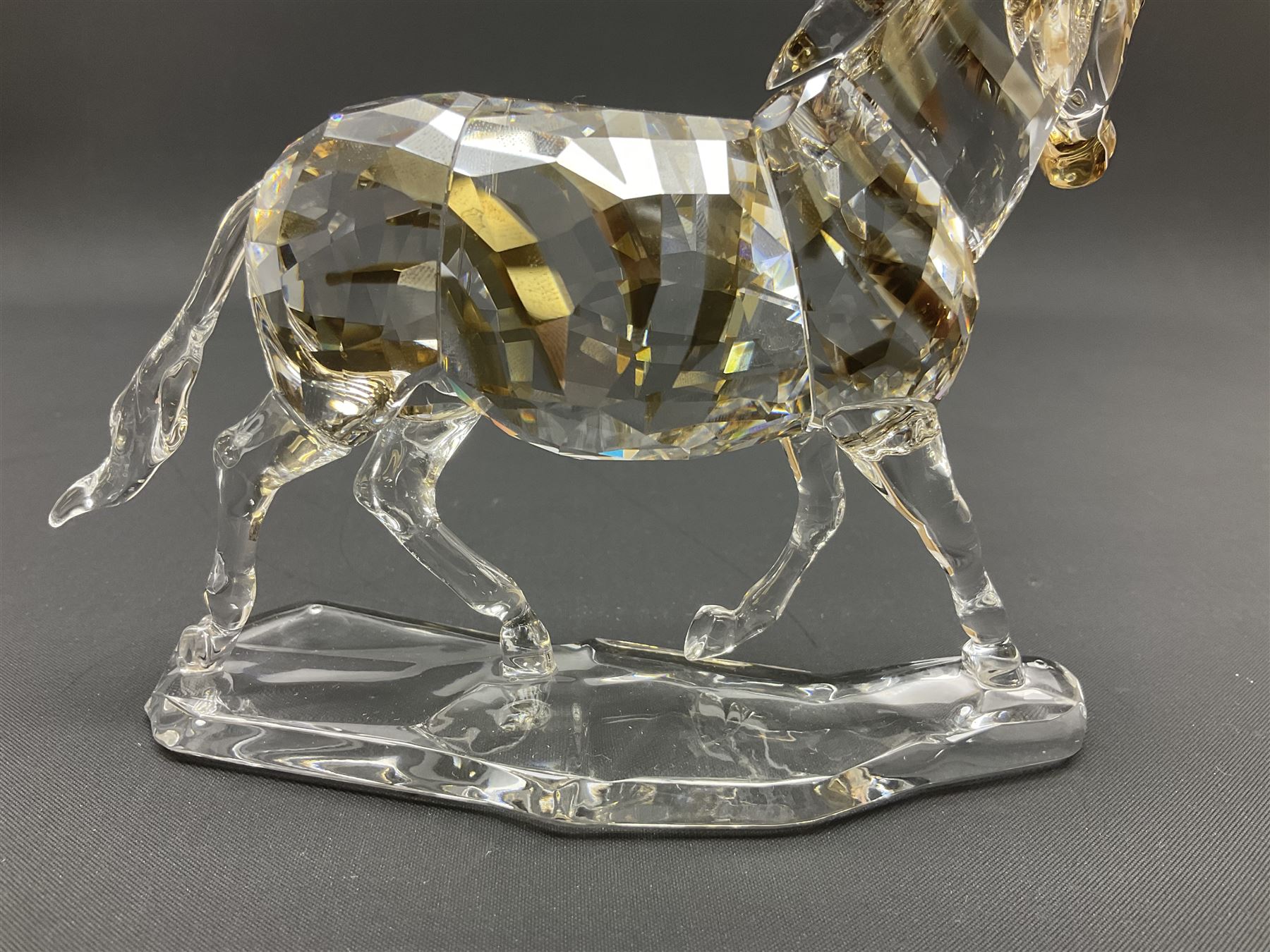 Swarovski Crsytal Society coloured animals, comprising zebra, giraffe and water buffalo, tallest H17.5cm