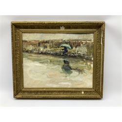 Impressionist School (20th century): Fisherman on the Riverside, oil on canvas mounted onto board unsigned 37cm x 47cm