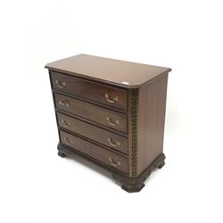 Georgian style mahogany chest, moulded top with canted corners, four drawers, carved ogee bracket supports 