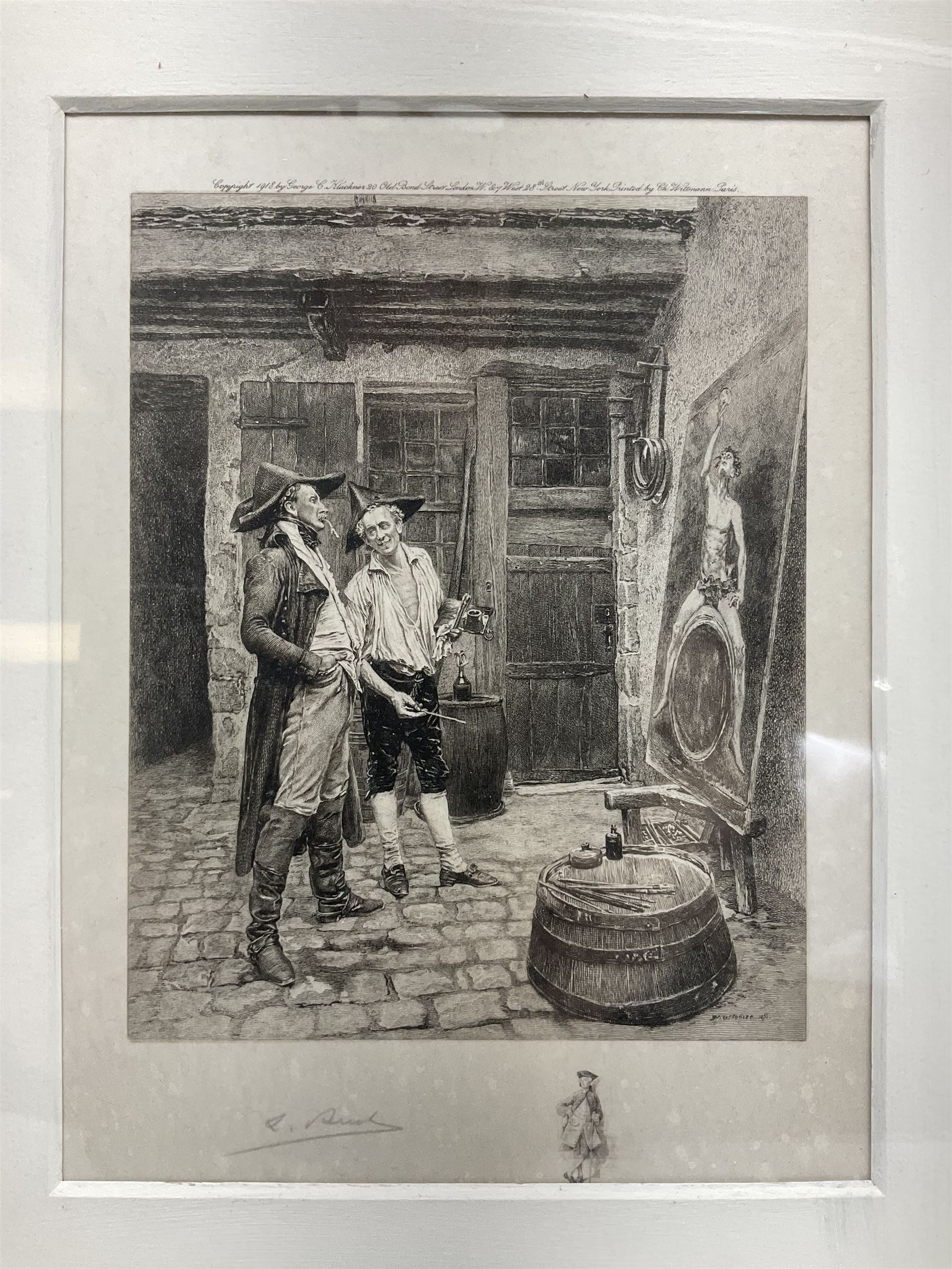 Three L Ruet etchings, together with two volumes of The Life and Times of Queen Victoria by Wilson 