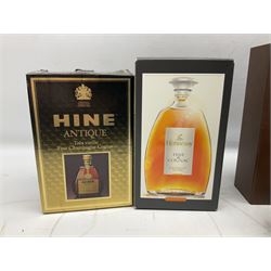 Hennessy, fine de cognac, 70cl, 40% vol, Monnet, Xo prestige cognac, 70cl, 40% proof and Hine Antique, Tres Vieille champagne cognac, 68cl, 40% vol, all with original boxes 