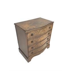 Early 20th century burr walnut serpentine chest, fitted with four drawers, on bracket feet