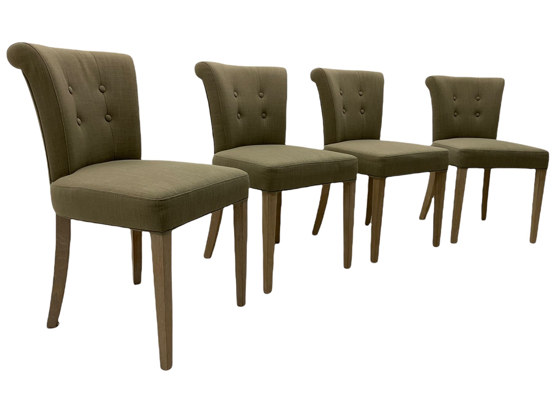 Neptune Furniture - Calverston set of four curved back dining chairs with Clara Natural buttoned upholstery, pale oak legs
