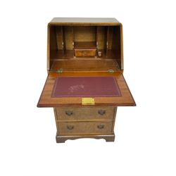 Mid-20th century burr walnut bureau, fitted with fall front above four drawers