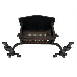 Cast and wrought iron fire grate with integral andirons W99cm
